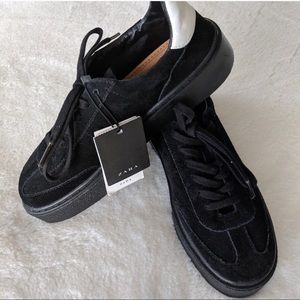 Zara Black Platform leather/suede sneakers